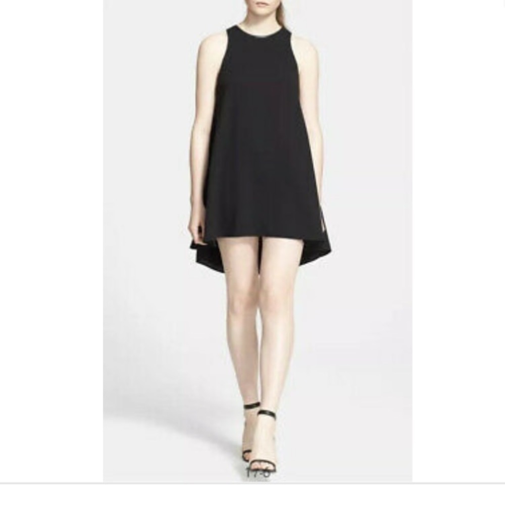 NWT T ALEXANDER WANG MATTE CREPE RAW DRESS Leather Trim around neck Size 8